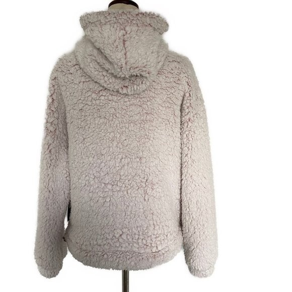 NWT Almost Famous Pink Sherpa Fleece Shearling Hoodie 1/4 Zip Boho Size L - Picture 4 of 9